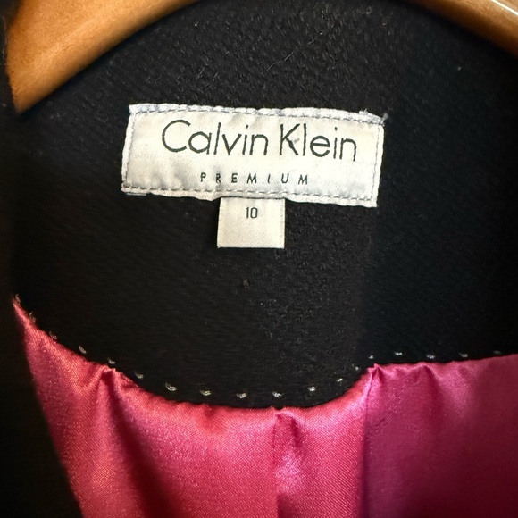 Calvin Klein Wool Blend Black Trench Coat with Pink Lining - Picture 5 of 6